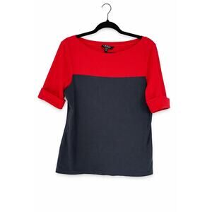 Lauren Ralph Lauren XL Red Navy Colorblock Boatneck Stretch Cotton Top Preppy